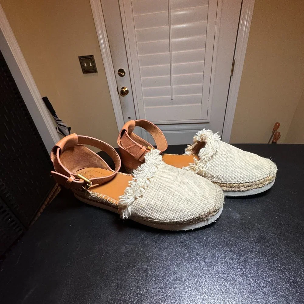 See by Chloe Glyn Espadrille sandal size 39 with fringed canvas and calfskin